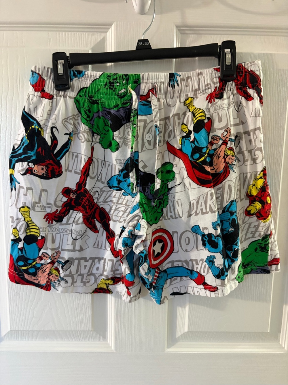 Marvel Men's White Lounge Shorts with Multicolor Superhero Print